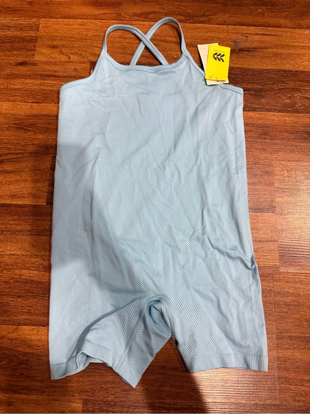 Girls XL (14) All in Motion Light Blue Ribbed Crossback Romper Leotard